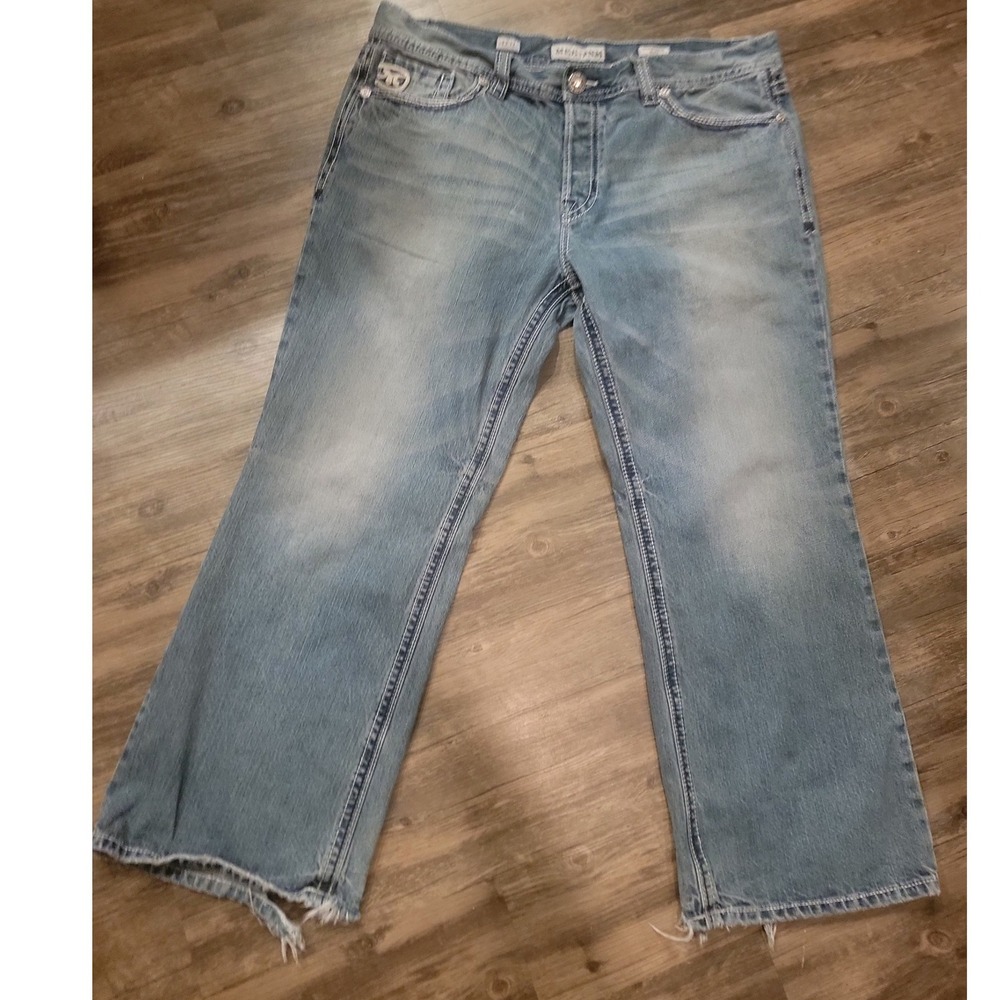 Mek Denim Steinbach Bootcut Jeans Mens 42x32 Light‎ Wash Embroidered Y2K Blue